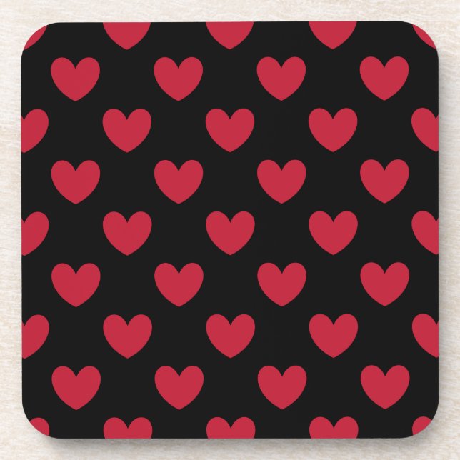 Red polka hearts on black coaster (Front)