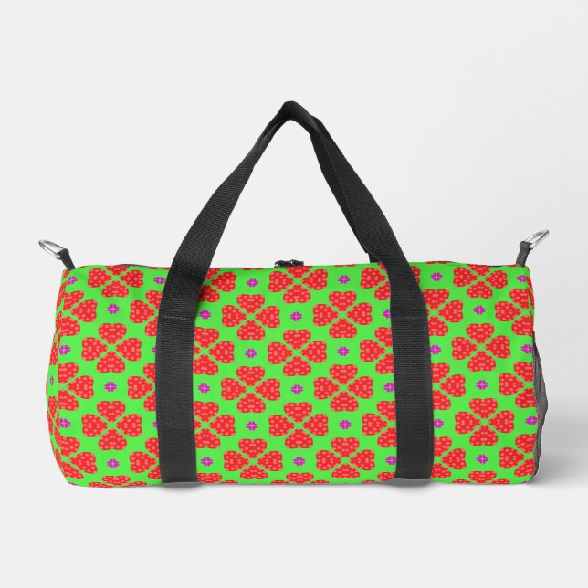 Red Polka Hearts on Lime Green Background  Duffle Bag (Front)