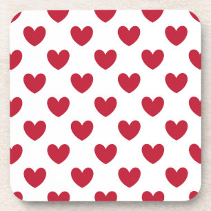 Red polka hearts on white coaster