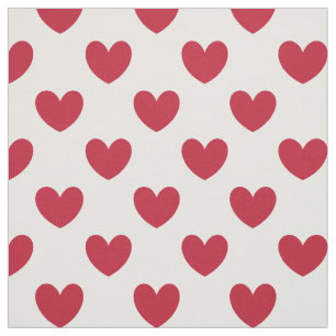Red polka hearts on white fabric
