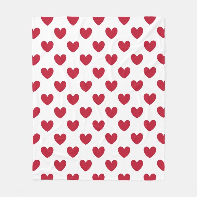 Red polka hearts on white fleece blanket (Front)