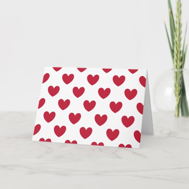 Red polka hearts on white holiday card (Front)