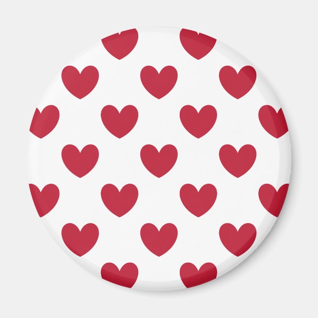 Red polka hearts on white magnet (Front)