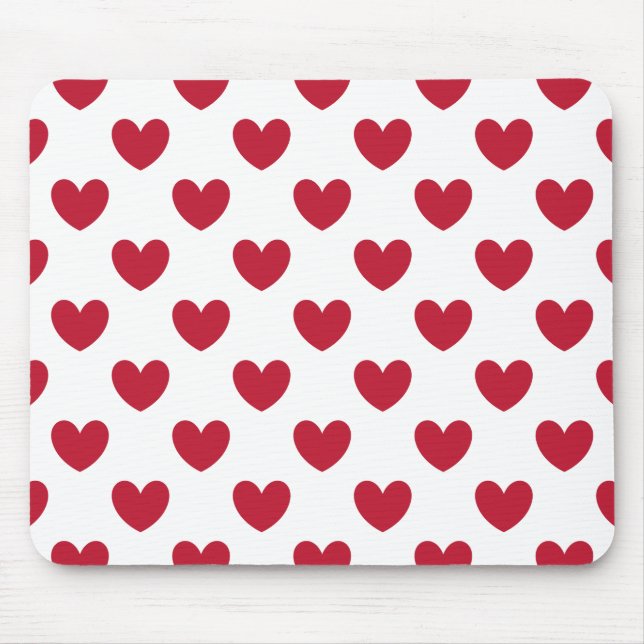Red polka hearts on white mouse mat (Front)