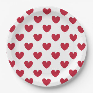 Red polka hearts on white paper plate