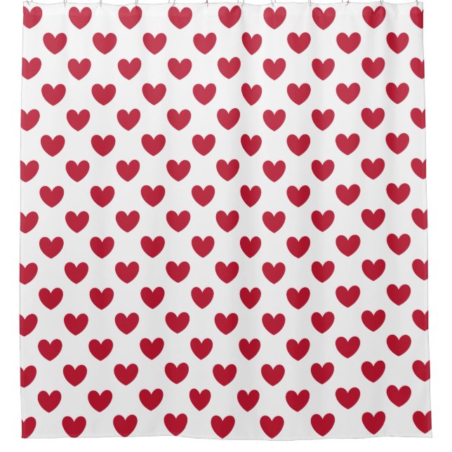 Red polka hearts on white shower curtain (Front)