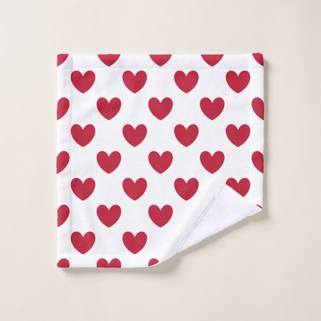 Red polka hearts on white wash cloth (Wash Cloth)