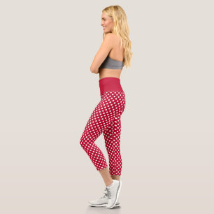 Red + Polka White Dots Capri Leggings