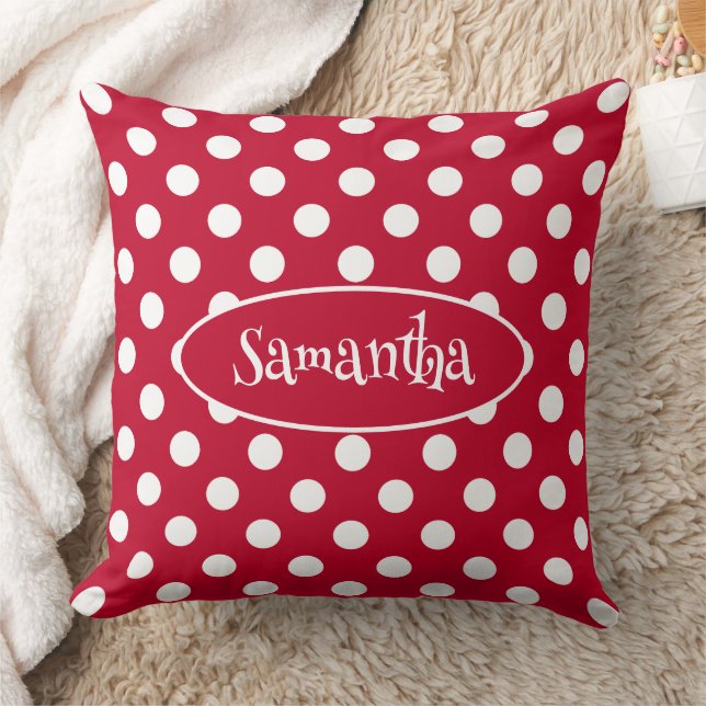 RED + Polka White Dots Cushion (Blanket)