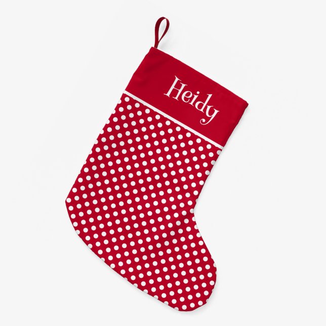 Red + Polka White Dots Small Christmas Stocking (Front (Hanging))