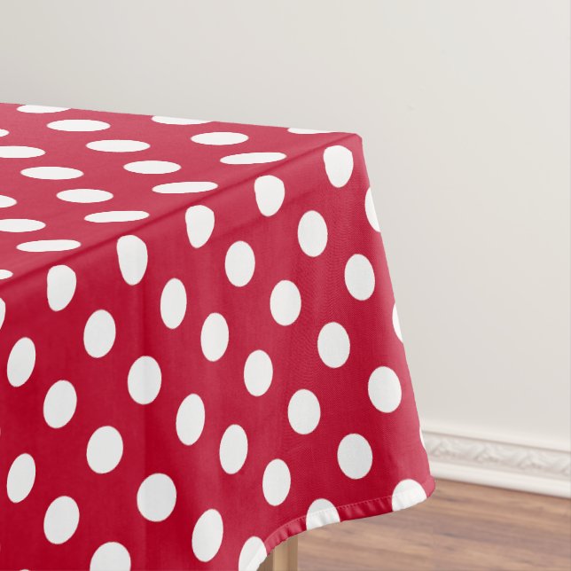Red + Polka White Dots Tablecloth (In Situ)