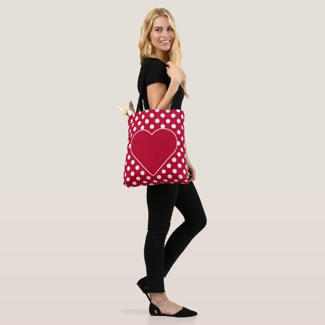 Red + Polka White Dots Tote Bag (On Model)