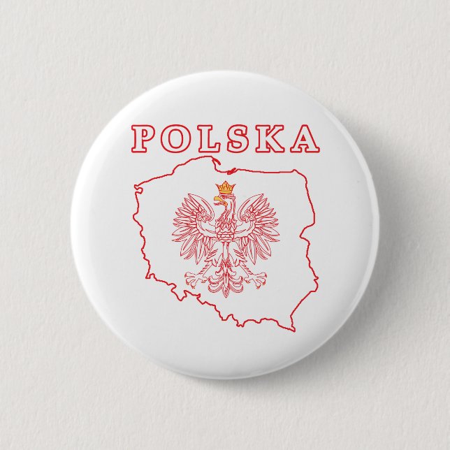 Red Polska Map With Eagle 6 Cm Round Badge (Front)