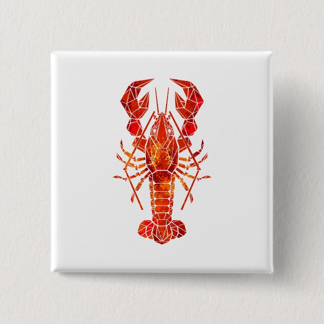 Red polygonal lobster 15 cm square badge (Front)