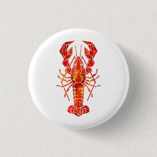 Red polygonal lobster 3 cm round badge