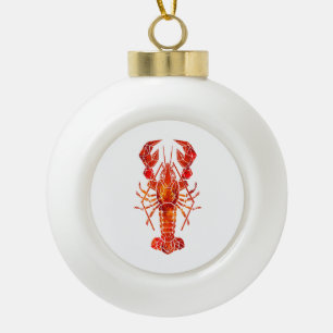 Red polygonal lobster ceramic ball christmas ornament