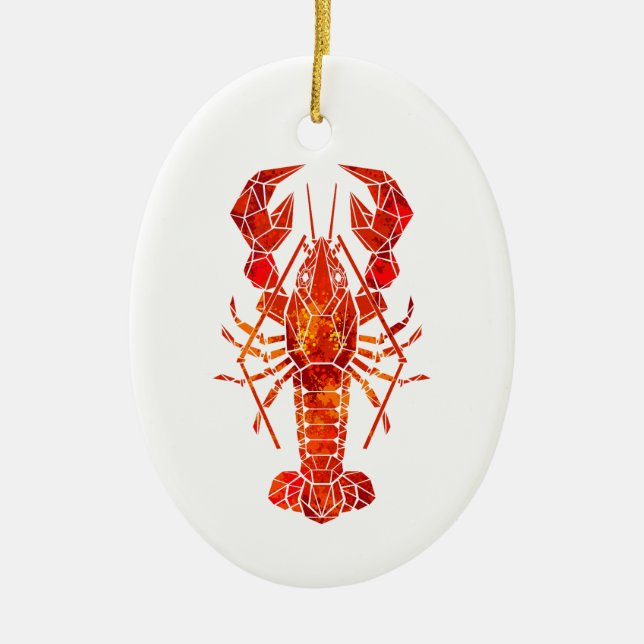 Red polygonal lobster ceramic tree decoration (Front)