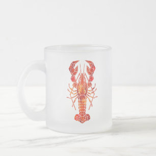 Red polygonal lobster frosted glass coffee mug