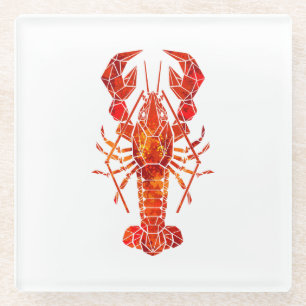 Red polygonal lobster glass coaster