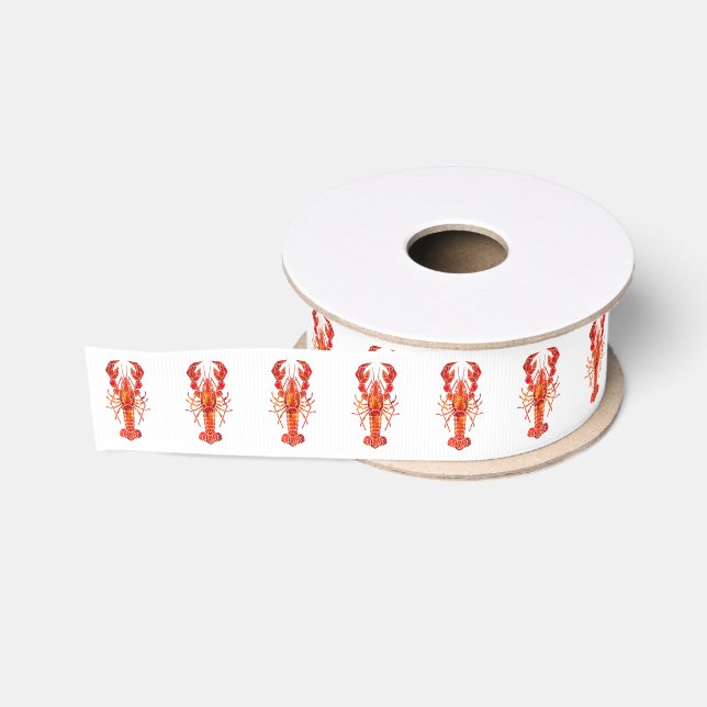 Red polygonal lobster grosgrain ribbon (Spool)