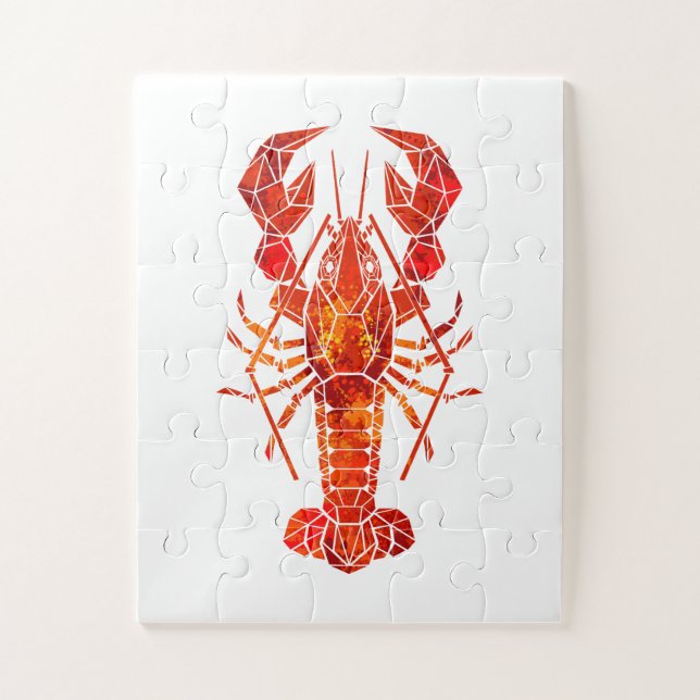 Red polygonal lobster jigsaw puzzle (Vertical)