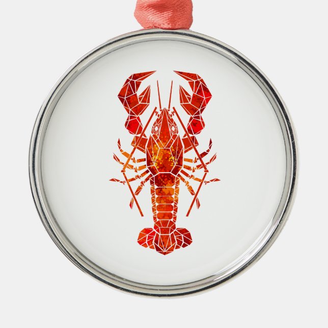 Red polygonal lobster metal tree decoration (Front)
