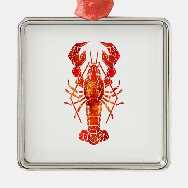Red polygonal lobster metal tree decoration (Front)
