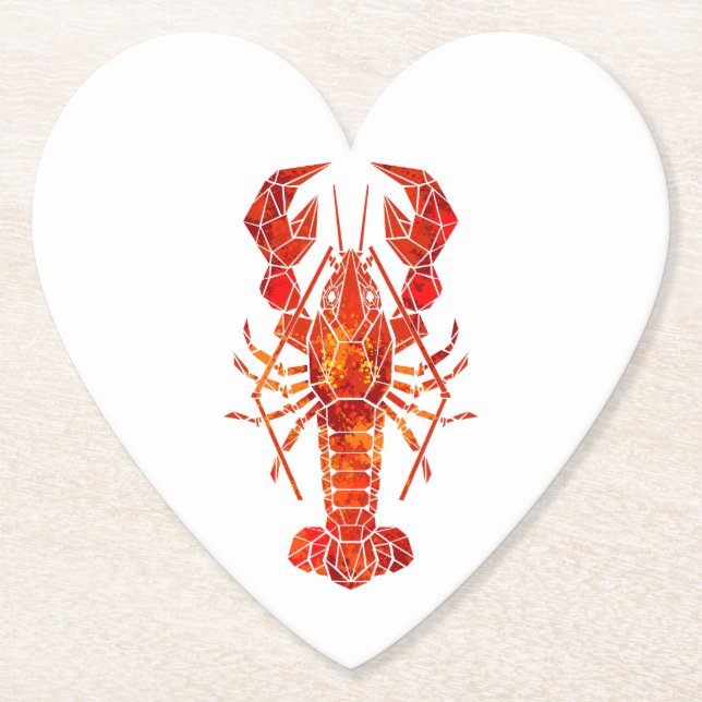 Red polygonal lobster paper coaster (Front)