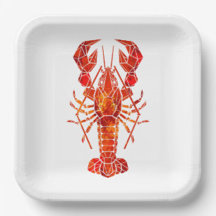 Red polygonal lobster paper plate
