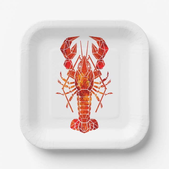 Red polygonal lobster paper plate (Front)
