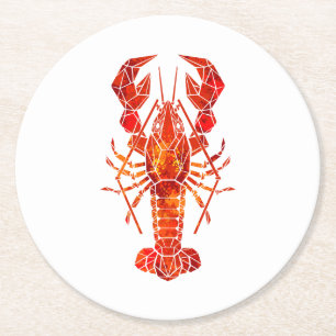 Red polygonal lobster round paper coaster