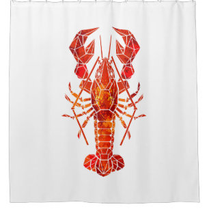 Red polygonal lobster shower curtain