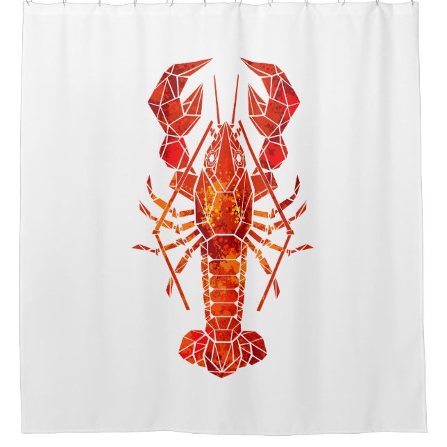 Red polygonal lobster shower curtain (Front)