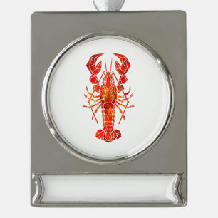 Red polygonal lobster silver plated banner ornament