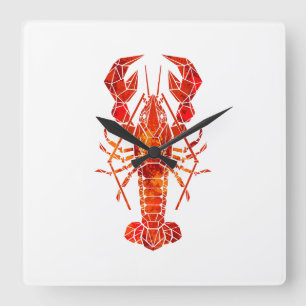 Red polygonal lobster square wall clock