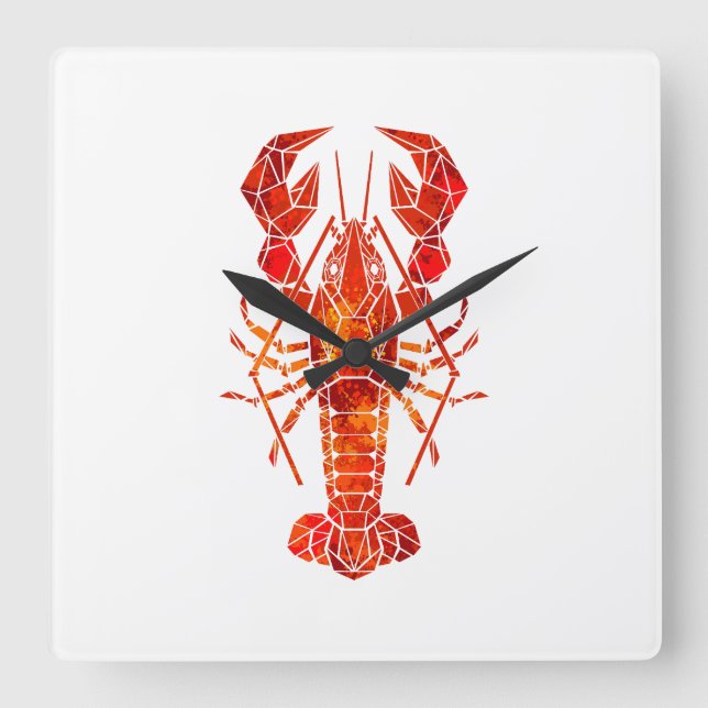 Red polygonal lobster square wall clock (Front)