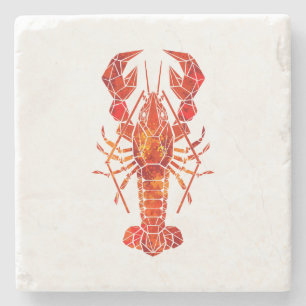 Red polygonal lobster stone coaster