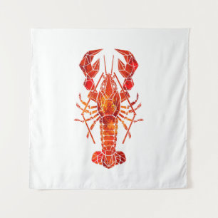 Red polygonal lobster tapestry