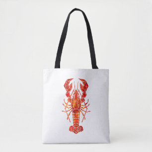 Red polygonal lobster tote bag