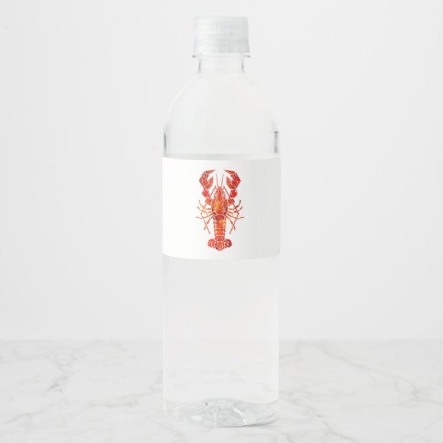 Red polygonal lobster water bottle label (Front)