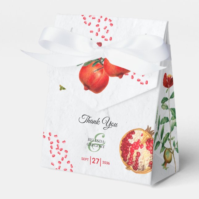Red Pomegranate Botanical Mediterranean Wedding Favour Box (Front Side)