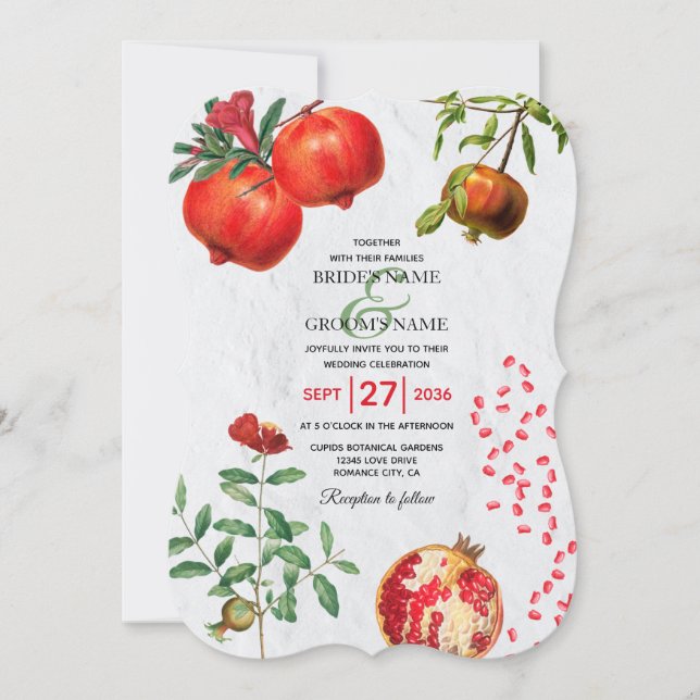 Red Pomegranate Botanical Mediterranean Wedding  Invitation (Front)