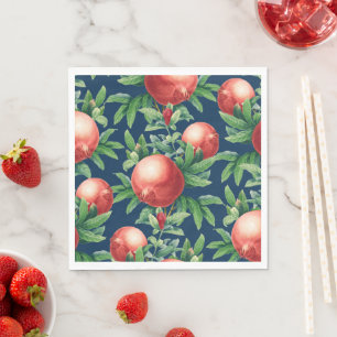 Red Pomegranate Fruits & Green Leaves Napkin