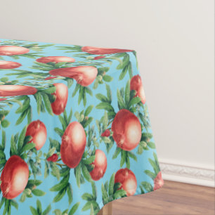 Red Pomegranate Fruits & Green Leaves Tablecloth