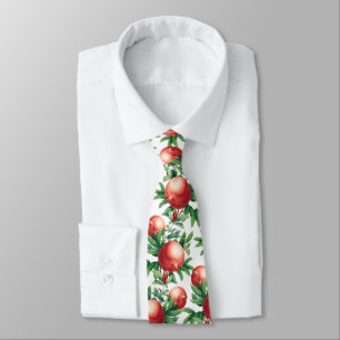Red Pomegranate Fruits & Green Leaves Tie
