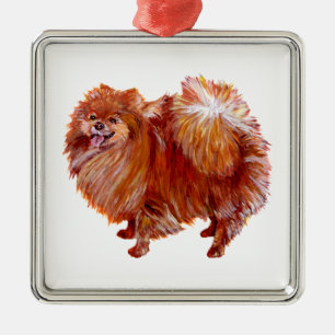 Red Pomeranian Metal Tree Decoration