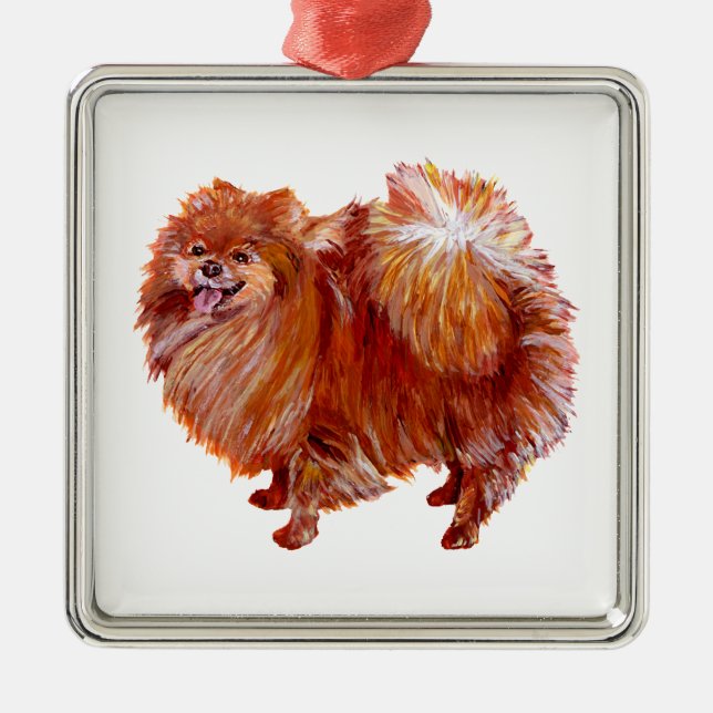 Red Pomeranian Metal Tree Decoration (Front)