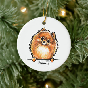 Red Pomeranian Pet Name Personalised Ceramic Tree Decoration