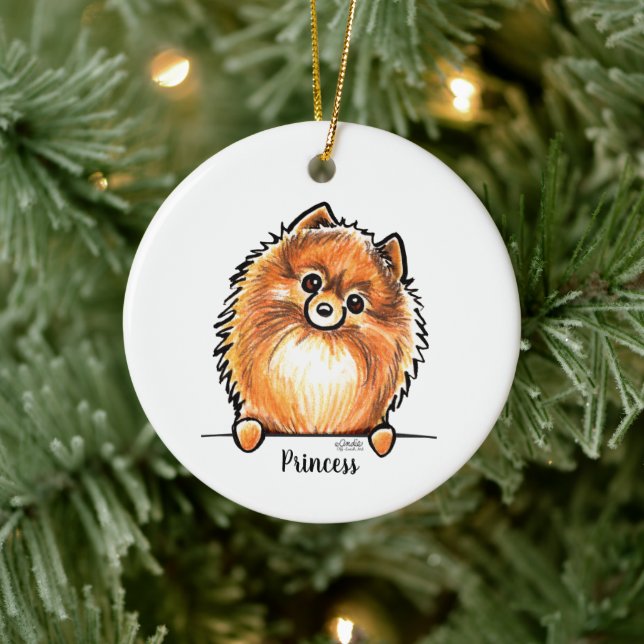 Red Pomeranian Pet Name Personalised Ceramic Tree Decoration (Tree)
