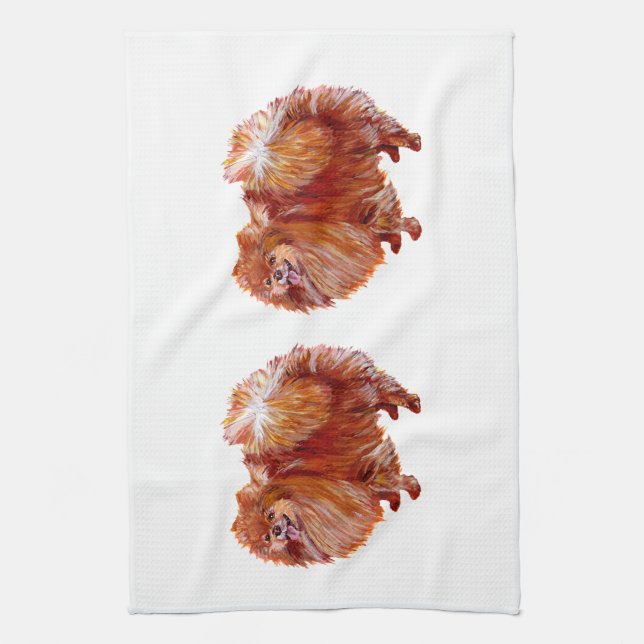 Red Pomeranian Tea Towel (Vertical)